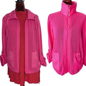 Nwot Fuchia Pink 💯% Cotton Knit Mech Cardigan Jacket with Pocket Detail Size Mp